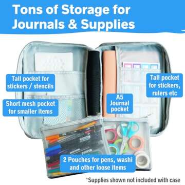 Sunny Streak Journal Supplies Storage Case (Gray - Medium) - Custom Travel Organizer Holder for A5 P...