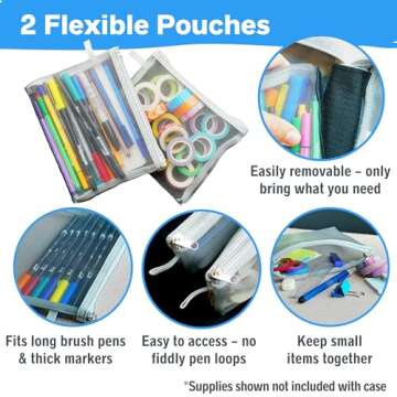 Sunny Streak Journal Supplies Storage Case (Gray - Medium) - Custom Travel Organizer Holder for A5 Planner, Pens, Journal Supplies and Accessories (Case Only - Supplies Not Included)