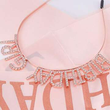 AOPRIE Rose Gold Birthday Tiara and Crown With Sash for Women - Rhinestone Princess Headband and Hap...