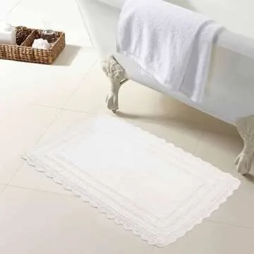 Royal Blaze Snow White Reversible Cotton Bath Rug Set of 2, Washable Bathroom Rug Rec Medium 21"x34"/Small 18"X26"