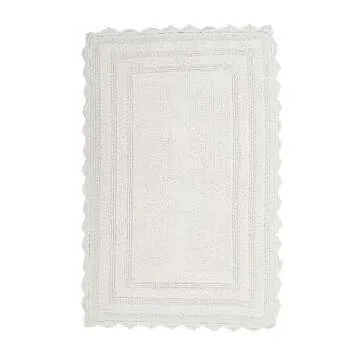 Royal Blaze Snow White Reversible Cotton Bath Rug Set of 2, Washable Bathroom Rug Rec Medium 21"x34"/Small 18"X26"