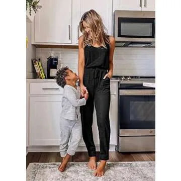 PRETTYGARDEN Women's Casual Tank Jumpsuits Sleeveless Drawstring Elastic Waist Loose Summer Romper (Black,Small)