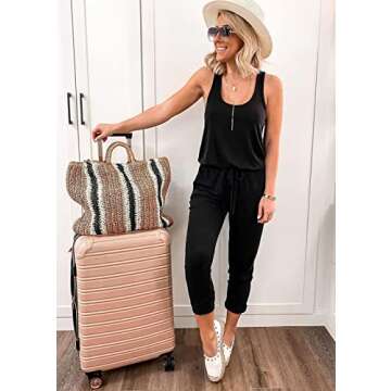 PRETTYGARDEN Women's Casual Tank Jumpsuits Sleeveless Drawstring Elastic Waist Loose Summer Romper (Black,Small)