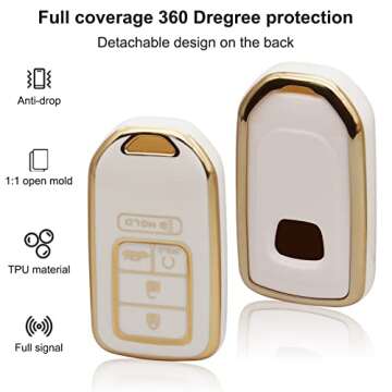 SUNCARACCL for Honda Key fob Cover with Leather Keychain, Soft TPU Full Cover Protection Key Fob Case for Honda Accord Civic CRV Pilot Odyssey Passport Smart Remote Key