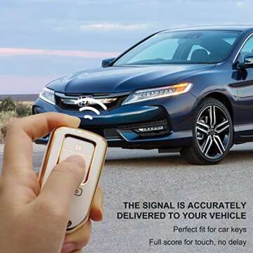 SUNCARACCL for Honda Key fob Cover with Leather Keychain, Soft TPU Full Cover Protection Key Fob Case for Honda Accord Civic CRV Pilot Odyssey Passport Smart Remote Key