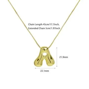 Bubble Letter Necklace For Women, Dainty Balloon Initial Necklaces 14k Gold Plated Chain Pendant Alphabet Necklaces Charm Simple Gift Jewelry (Gold J)