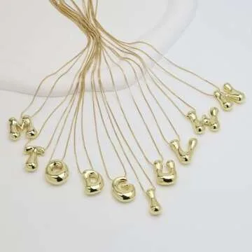 Bubble Letter Necklace For Women, Dainty Balloon Initial Necklaces 14k Gold Plated Chain Pendant Alphabet Necklaces Charm Simple Gift Jewelry (Gold J)