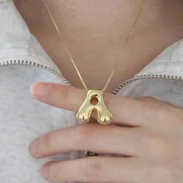 Bubble Letter Necklace For Women, Dainty Balloon Initial Necklaces 14k Gold Plated Chain Pendant Alphabet Necklaces Charm Simple Gift Jewelry (Gold J)