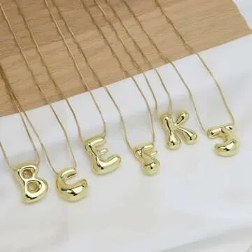 Bubble Letter Necklace For Women, Dainty Balloon Initial Necklaces 14k Gold Plated Chain Pendant Alphabet Necklaces Charm Simple Gift Jewelry (Gold J)