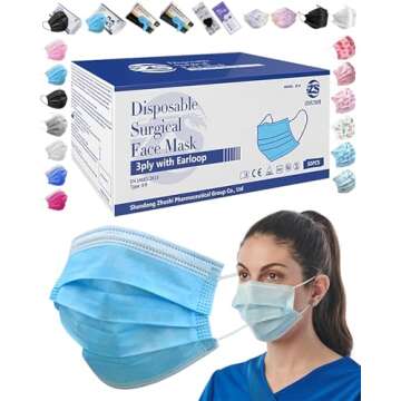 disposable face mask - 50 PCS - For Home & Office - 3-Ply Breathable & Comfortable Filter Safety Mas...