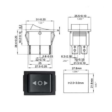 IndusTec Wired 20 AMP 12V DC Motor Polarity Reversing Rocker Maintained Latch Switch