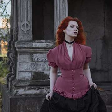 Red Dressy Shirt for Women Victorian Puff Sleeve Blouse Elegant Button Down Top Red S