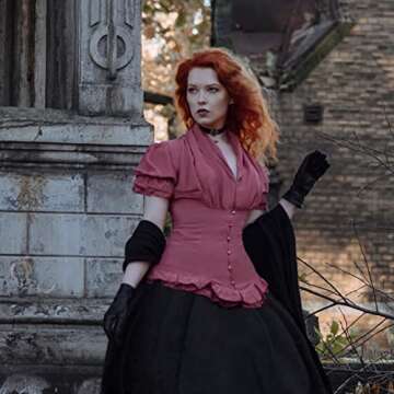 Red Dressy Shirt for Women Victorian Puff Sleeve Blouse Elegant Button Down Top Red S