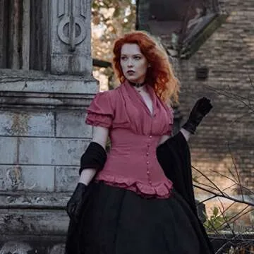 Red Dressy Shirt for Women Victorian Puff Sleeve Blouse Elegant Button Down Top Red S