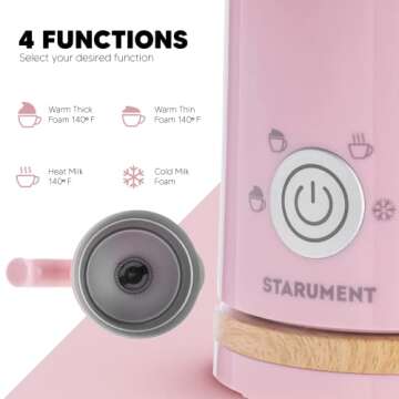 Starument Electric Automatic Milk Frother/ Foamer & Heater for Coffee, Latte, Cappuccino, Other Creamy Drinks - 4 Settings for Cold/ Airy Milk/ Dense Foam & Warm Milk - Easy to Use