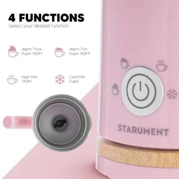 Starument Electric Automatic Milk Frother/ Foamer & Heater for Coffee, Latte, Cappuccino, Other Creamy Drinks - 4 Settings for Cold/ Airy Milk/ Dense Foam & Warm Milk - Easy to Use