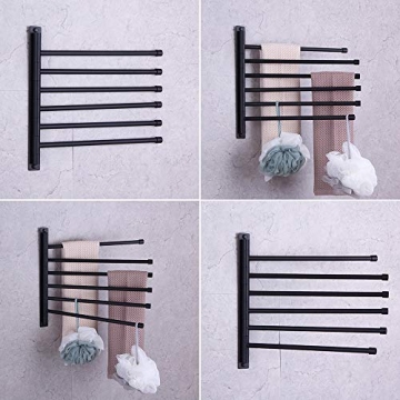 GERZWY Bathroom Swing Arm Towel Bars Wall Mount Bath Towel Rack with 6 Arms Hanger Towel Holder Organizer SUS 304 Stainless Steel Matte Black HYG06-BK