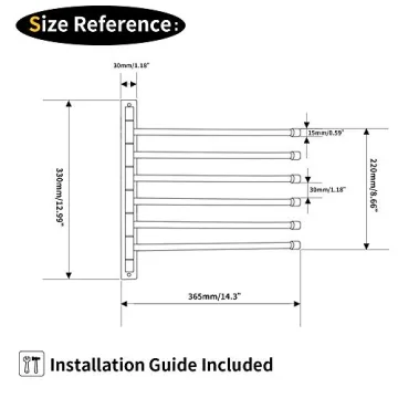 GERZWY Bathroom Swing Arm Towel Bars Wall Mount Bath Towel Rack with 6 Arms Hanger Towel Holder Organizer SUS 304 Stainless Steel Matte Black HYG06-BK