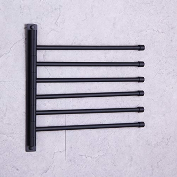 GERZWY Bathroom Swing Arm Towel Bars Wall Mount Bath Towel Rack with 6 Arms Hanger Towel Holder Organizer SUS 304 Stainless Steel Matte Black HYG06-BK