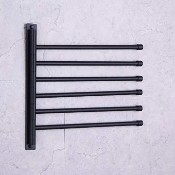 GERZWY Bathroom Swing Arm Towel Bars Wall Mount Bath Towel Rack with 6 Arms Hanger Towel Holder Organizer SUS 304 Stainless Steel Matte Black HYG06-BK