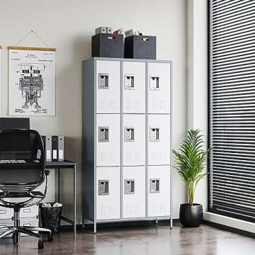 Letaya Metal Lockers for Employees-9 Door Storage Locker with Shelves and Lockable Steel Cabinet for School,Gym,Office,Staff (Gray & White, 9 Door)