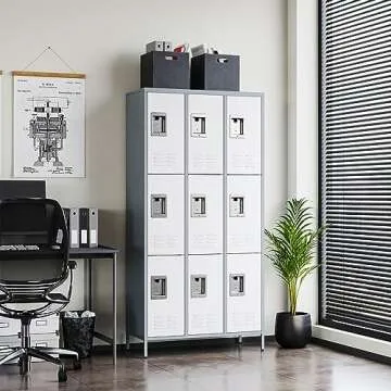 Letaya Metal Lockers for Employees-9 Door Storage Locker with Shelves and Lockable Steel Cabinet for School,Gym,Office,Staff (Gray & White, 9 Door)