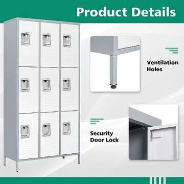 Letaya Metal Lockers for Employees-9 Door Storage Locker with Shelves and Lockable Steel Cabinet for School,Gym,Office,Staff (Gray & White, 9 Door)