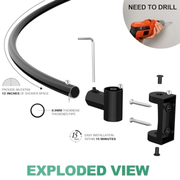 PrettyHome Adjustable Curved Shower Curtain Rod 38-72 Inches