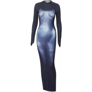 Y2K 3D Body Print Maxi Dress - Unique Sexy Robe for Women