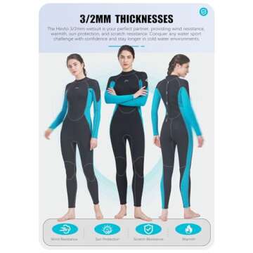 Hevto Women's 3/2mm Full Body Wetsuit for Cold Water