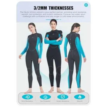 Hevto Women's 3/2mm Full Body Wetsuit for Cold Water