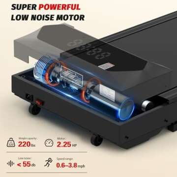 DBT Walking Pad Treadmill Under Desk, Portable Walking Treadmill 220lb Weight Capacity, Under Desk Treadmill with Remote Control LED Display, Jogging Machine Home/Office, Black