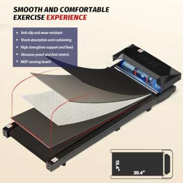 DBT Walking Pad Treadmill Under Desk, Portable Walking Treadmill 220lb Weight Capacity, Under Desk Treadmill with Remote Control LED Display, Jogging Machine Home/Office, Black