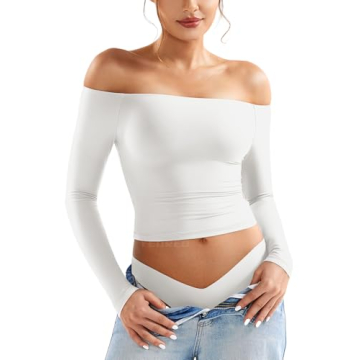 YEOREO Sophie Off Shoulder Long Sleeve Shirt - Double Lined Y2K Style