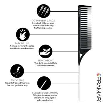 Framar Dreamweaver Highlight Comb Set – Combs for Hair Stylist, Highlighting Comb, Hair Dye Comb, Hair Highlighter Comb with Metal Pick, Balayage Comb