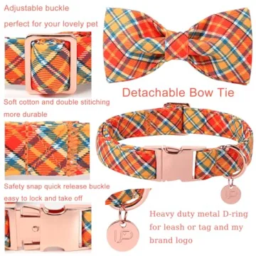 Autumn Plaid Dog Collar and Bow Tie Set for All Dogs