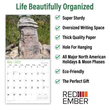 RED EMBER Funny Gag Gift D'ck Pics in Nature 2023 Hangable Monthly Wall Calendar | 12" x 24" Open | Thick & Sturdy Paper | Giftable, Secret Dirty Santa, Yankee Swap, White Elephant