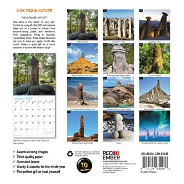 RED EMBER Funny Gag Gift D'ck Pics in Nature 2023 Hangable Monthly Wall Calendar | 12" x 24" Open | Thick & Sturdy Paper | Giftable, Secret Dirty Santa, Yankee Swap, White Elephant