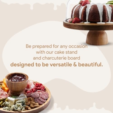 Homesphere Acacia Wood Cake Stand with Lid for Desserts and Charcuterie