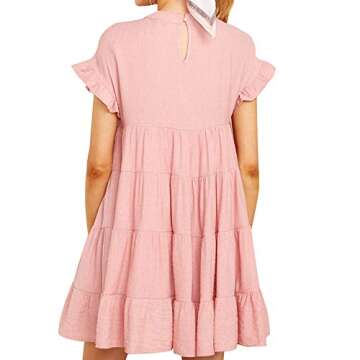 Joteisy Women’s Summer Ruffle Sleeve Round Neck Loose Fit Casual Swing Short Mini Dresses (S, Pink...