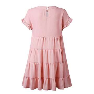 Joteisy Women’s Summer Ruffle Sleeve Round Neck Loose Fit Casual Swing Short Mini Dresses (S, Pink)