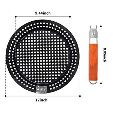 MEHE Grill Skillet, Pizza Grill Pan (12") Non-Stick Perfect for Fry Chapati,Cooking Vegetables and Seafood,Grill Topper with Removable Heat Resistant Handle (Removable Hand)