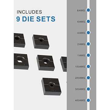 AMZCNC 12 Ton Hydraulic Crimping Tool with 9 Standard American Dies, Crimps 8AWG to 4/0 AWG, Hardened Steel Construction with Oxidized Surface for Durability(Standard US 8AWG to 4/0AWG)