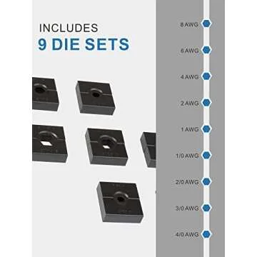 AMZCNC 12 Ton Hydraulic Crimping Tool with 9 Standard American Dies, Crimps 8AWG to 4/0 AWG, Hardened Steel Construction with Oxidized Surface for Durability(Standard US 8AWG to 4/0AWG)