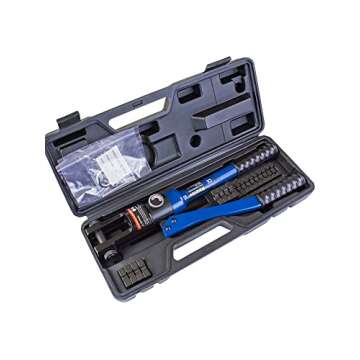 AMZCNC 12 Ton Hydraulic Crimping Tool with 9 Standard American Dies, Crimps 8AWG to 4/0 AWG, Hardened Steel Construction with Oxidized Surface for Durability(Standard US 8AWG to 4/0AWG)