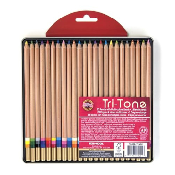 Koh-I-Noor Tri-Tone Multi-Colored Pencil Set, 24 Assorted Colors in Tin and Blister-Carded (FA33TIN2...