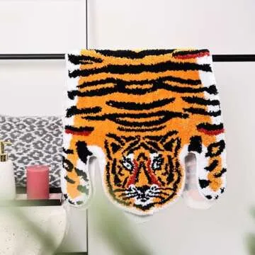 Panstar Tiger Bath Mat for Bathroom, Cute Orange Yellow Tiger Cartoon Non Slip Animal Shaped Absorbent Bathtub Bathroom Plush Shower Rugs