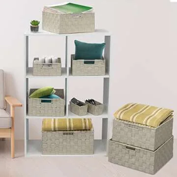 Sorbus Set of 9 Storage Baskets for Organizing, Mesh Hand-Woven Design, Linen Closet Organizers and ...