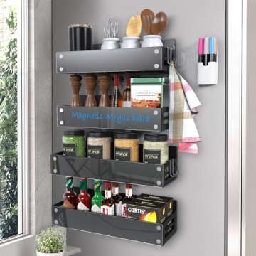 4-Pack Magnetic Spice Rack With Detachable Acrylic Writing Front - Ultimate Organization and Storage...