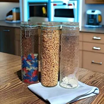 Yesland 2 Pcs 60 Oz Glass Food Storage Jar Canister with Airtight Seal Lid - Large Noodle Holder/Spaghetti Storage Container - Cereal Containers for Kitchen Canning, Pasta, Sugar, Beans and Spice